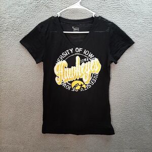 Iowa Hawkeyes Shirt Womens Large Black Burnout NCAA College Sports University